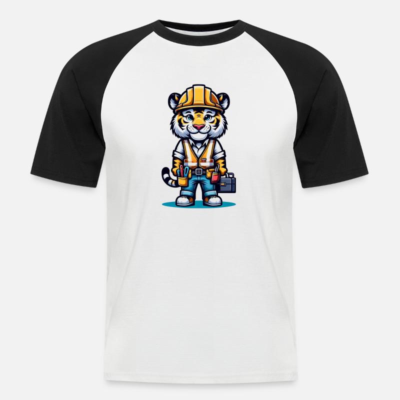 Cute Tiger Construction Worker - Männer Baseball-T-Shirt - Weiß/Schwarz