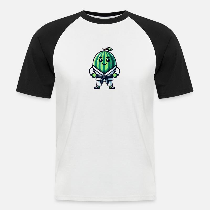 Karate Wassermelone Krieger mit Gi - Männer Baseball-T-Shirt - Weiß/Schwarz