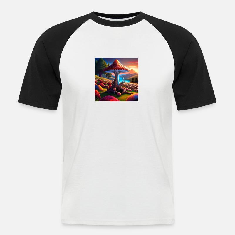 Mushroom comic - Männer Baseball-T-Shirt - Weiß/Schwarz