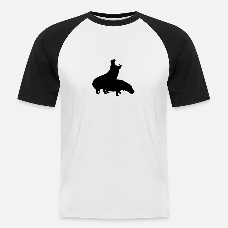 Nilpferd - Männer Baseball-T-Shirt - Weiß/Schwarz
