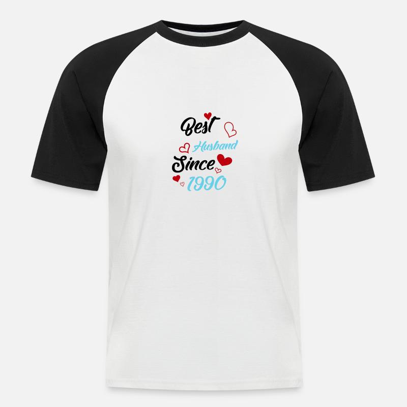 Bester Ehemann seit 1990 Hochzeit - Männer Baseball-T-Shirt - Weiß/Schwarz