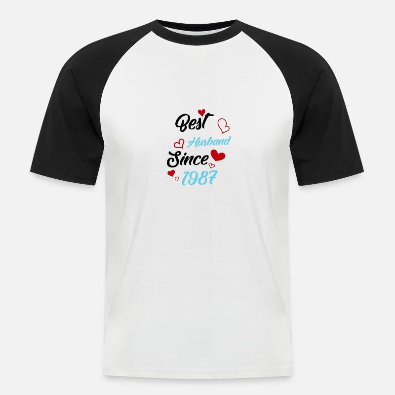 Bester Ehemann seit 1987 Hochzeit - Männer Baseball-T-Shirt - Weiß/Schwarz