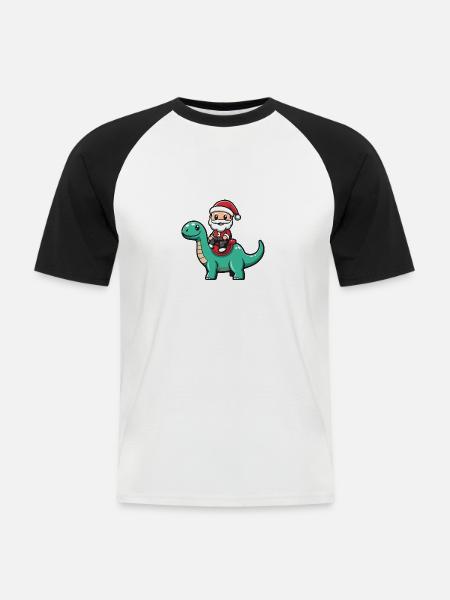 Dinosaurier brontosaurus Weihnachtsmann - Männer Baseball-T-Shirt - Weiß/Schwarz