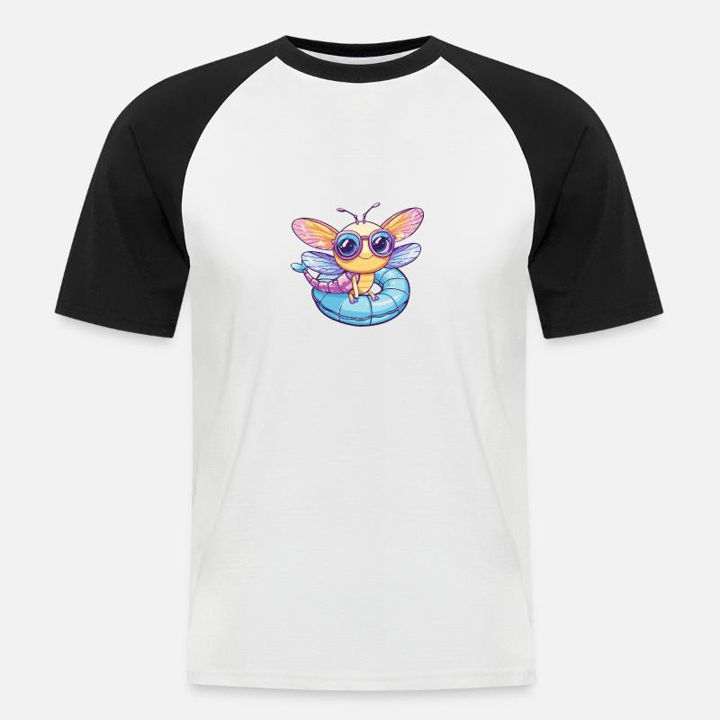 Libelle Comic Cool - Männer Baseball-T-Shirt - Weiß/Schwarz