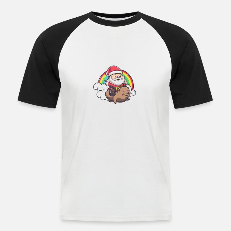 Biber Weihnachtsmann Regenbogen - Männer Baseball-T-Shirt - Weiß/Schwarz
