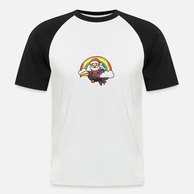 Tukan Vogel Weihnachtsmann Regenbogen - Männer Baseball-T-Shirt - Weiß/Schwarz