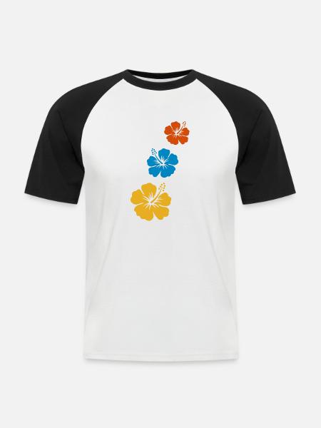 hibiscus tahiti 3 - Männer Baseball-T-Shirt - Weiß/Schwarz