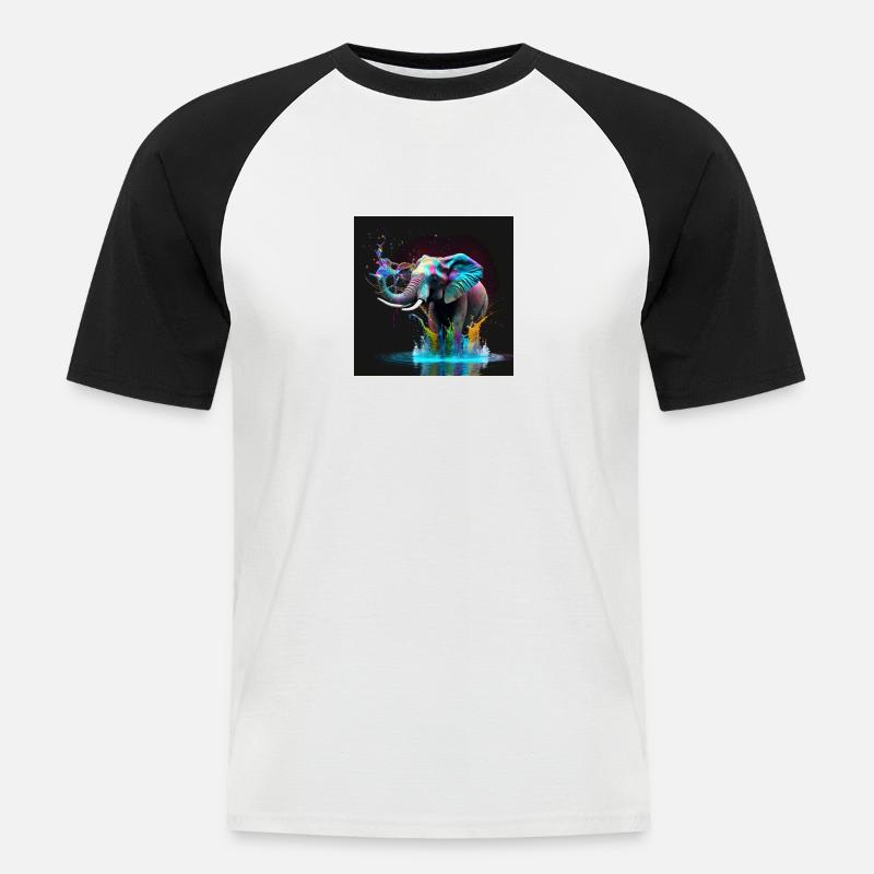 Farbiger Elefant, einzigartiges Design - Männer Baseball-T-Shirt - Weiß/Schwarz