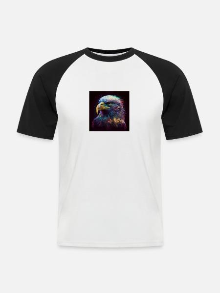 Farbiger Adler, EINZIGARTIGE ILLUSTRATION - Männer Baseball-T-Shirt - Weiß/Schwarz