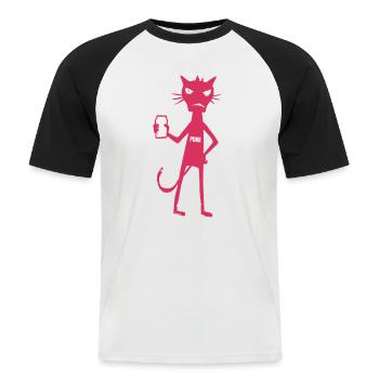 Kleine Monster: Punk-Katzen-Neon-Attitüde - Männer Baseball-T-Shirt - Weiß/Schwarz - Vorne - Nik (191cm)