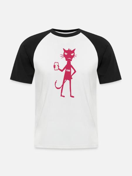 Kleine Monster: Punk-Katzen-Neon-Attitüde - Männer Baseball-T-Shirt - Weiß/Schwarz