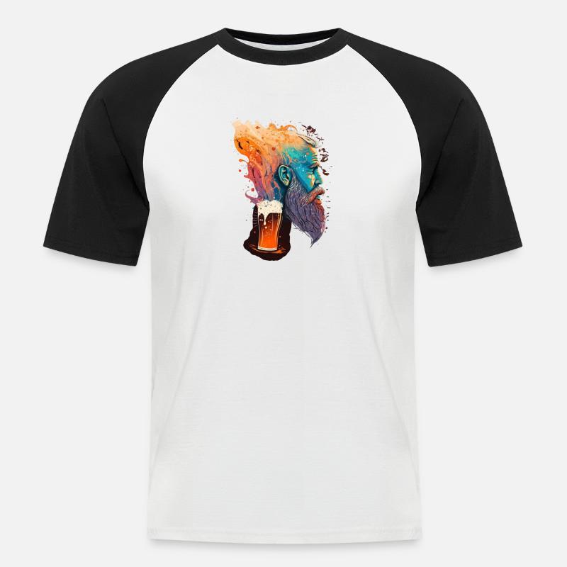 Buntes Psychedelisches Bier Design - Männer Baseball-T-Shirt - Weiß/Schwarz