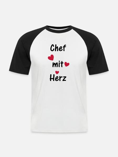 Chef mit Herz - Männer Baseball-T-Shirt - Weiß/Schwarz