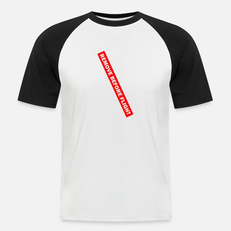 REMOVE BEFORE FLIGHT 02 - Männer Baseball-T-Shirt - Weiß/Schwarz