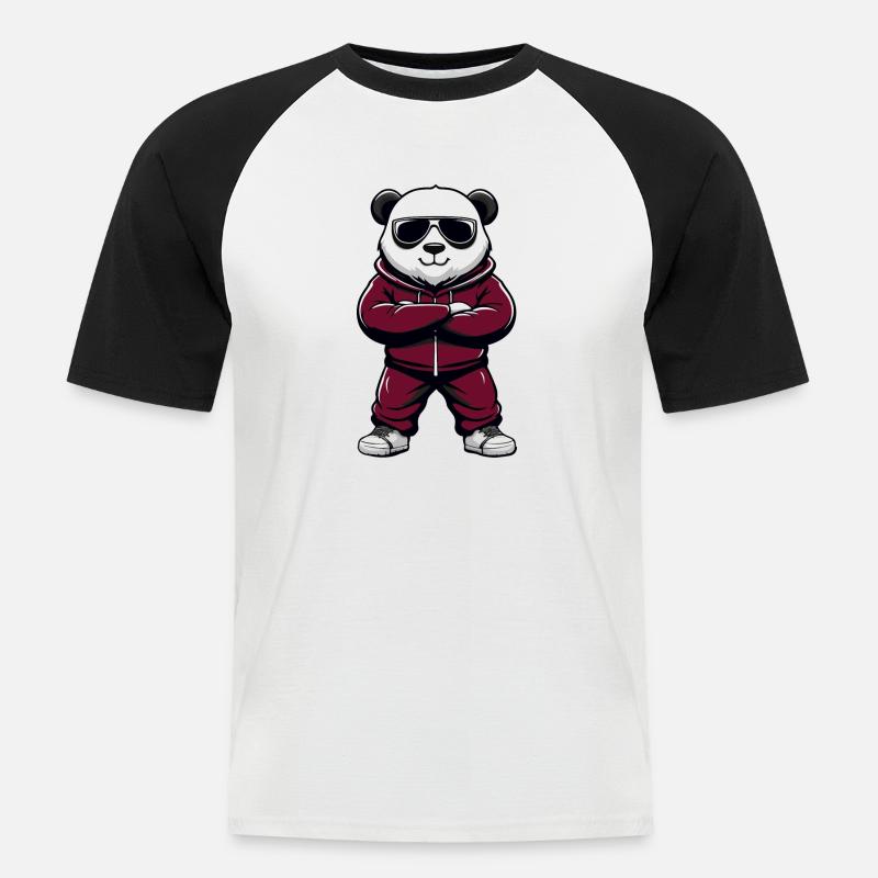 panda cool comic - Männer Baseball-T-Shirt - Weiß/Schwarz