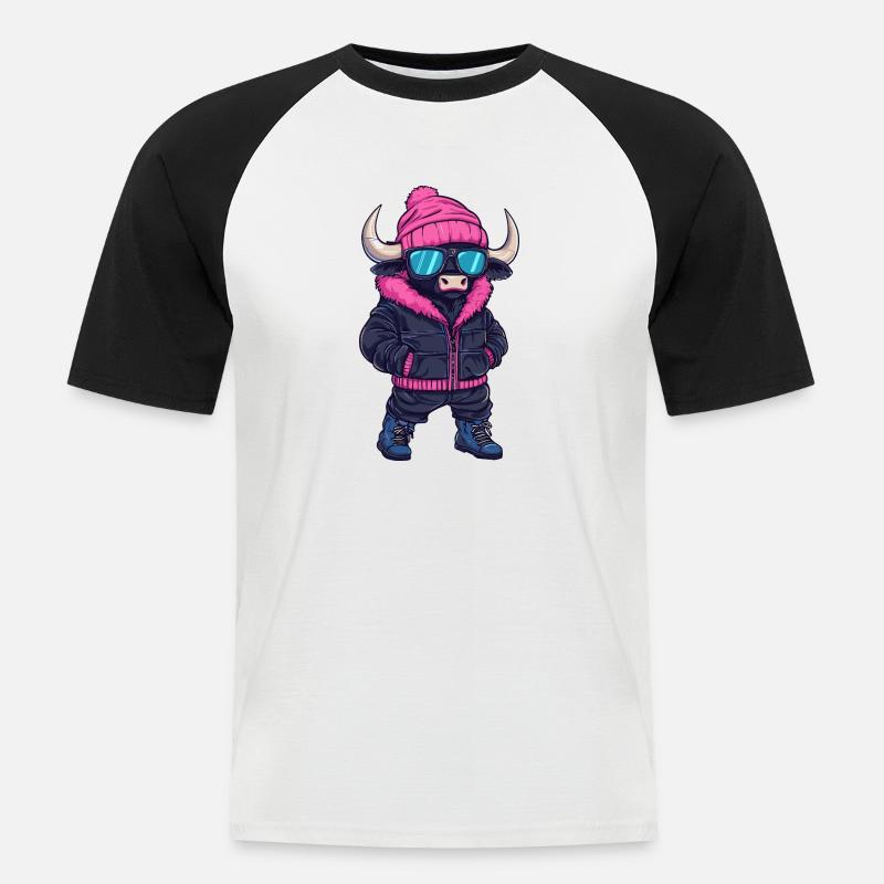 Stier Cool Comic - Männer Baseball-T-Shirt - Weiß/Schwarz