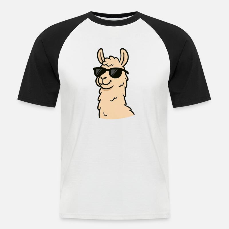 lama cool comic - Männer Baseball-T-Shirt - Weiß/Schwarz