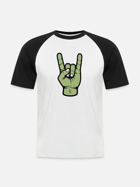 Party Hand Rock Zeichen - Männer Baseball-T-Shirt - Weiß/Schwarz