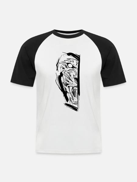 Half Tiger Head Sketchy - Men's Baseball T-Shirt - white/black