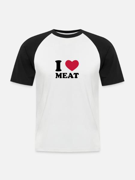 I Love Meat - Männer Baseball-T-Shirt - Weiß/Schwarz