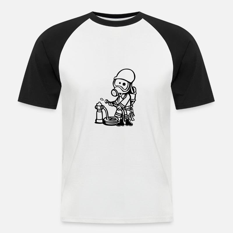 Feuerwerhmann - Männer Baseball-T-Shirt - Weiß/Schwarz