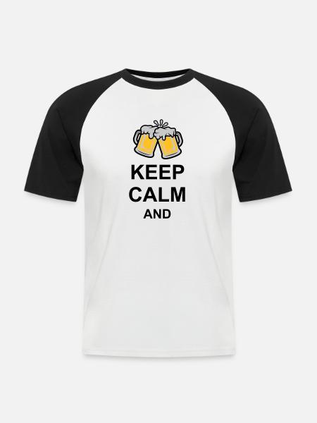 Keep Calm Beer Text - Men's Baseball T-Shirt - white/black