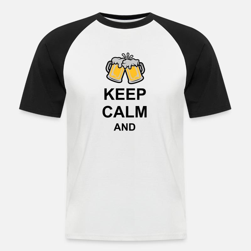 Keep Calm Bier Text - Männer Baseball-T-Shirt - Weiß/Schwarz