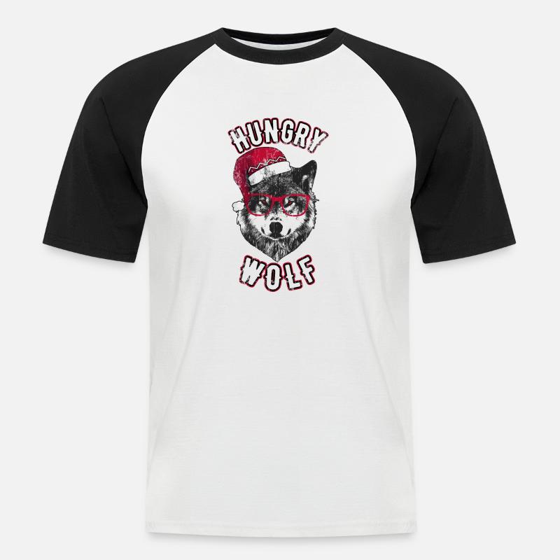 Hungry Wolf – Grumpy Christmas Wolf - Men's Baseball T-Shirt - white/black
