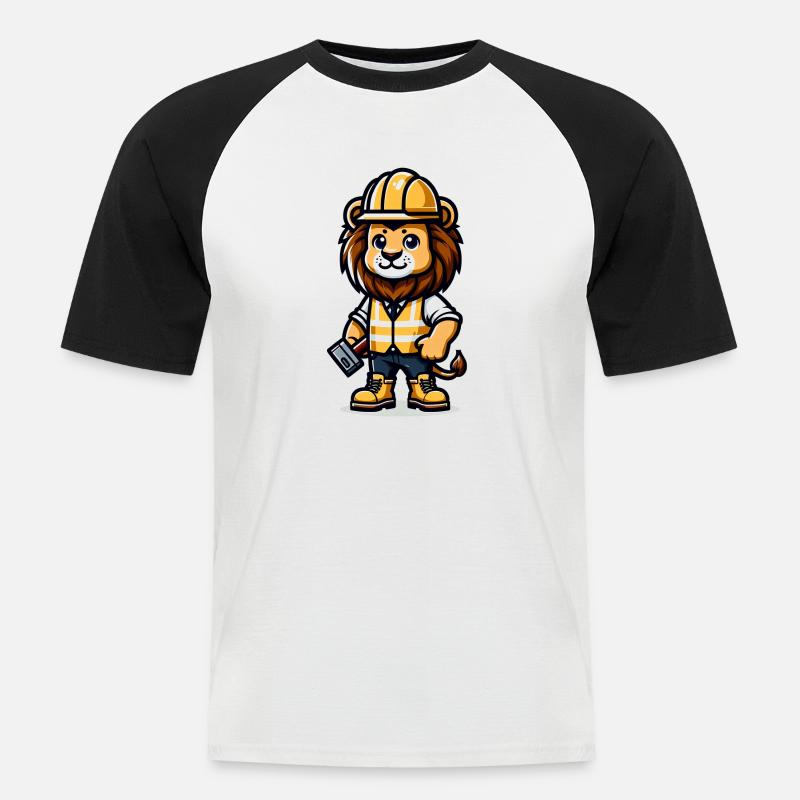 Cute Lion Construction Worker - Männer Baseball-T-Shirt - Weiß/Schwarz