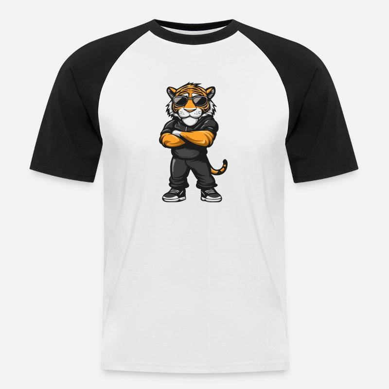Tiger Comic - Männer Baseball-T-Shirt - Weiß/Schwarz