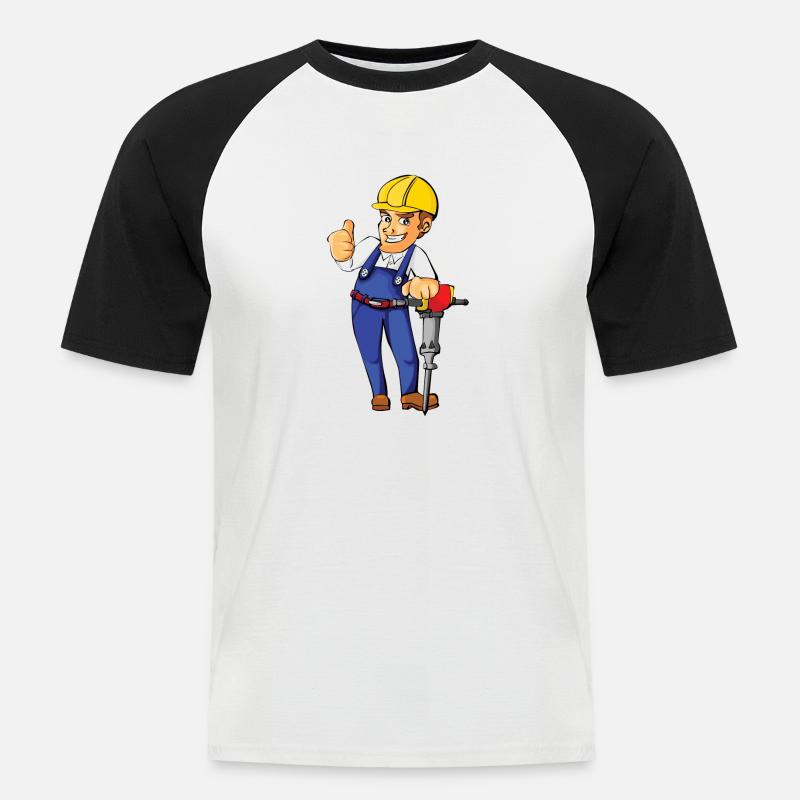 construction worker bauarbeiter strassenbau2 - Männer Baseball-T-Shirt - Weiß/Schwarz