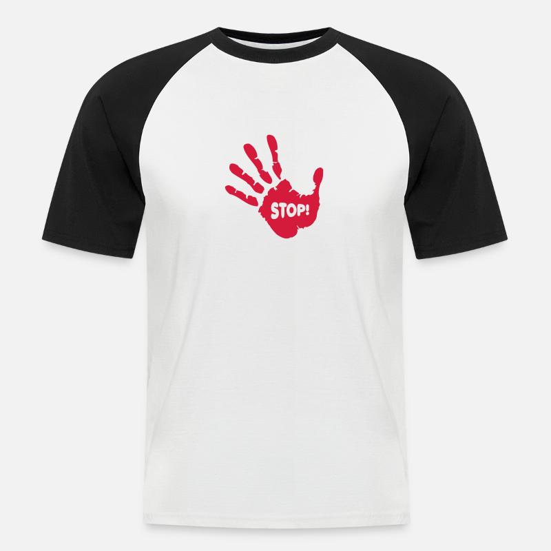Stop Hand - Männer Baseball-T-Shirt - Weiß/Schwarz