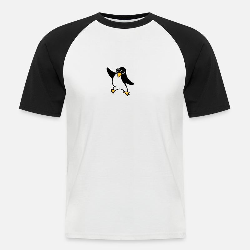 Surfer Pinguin / penguin (3c) - Männer Baseball-T-Shirt - Weiß/Schwarz