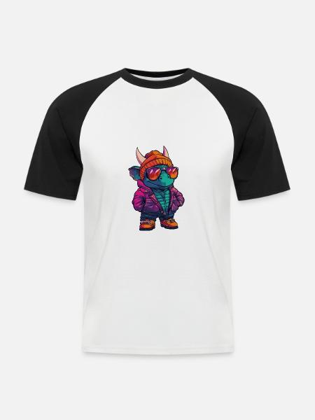 Dinosaur triceratops Winter Comic - Men's Baseball T-Shirt - white/black