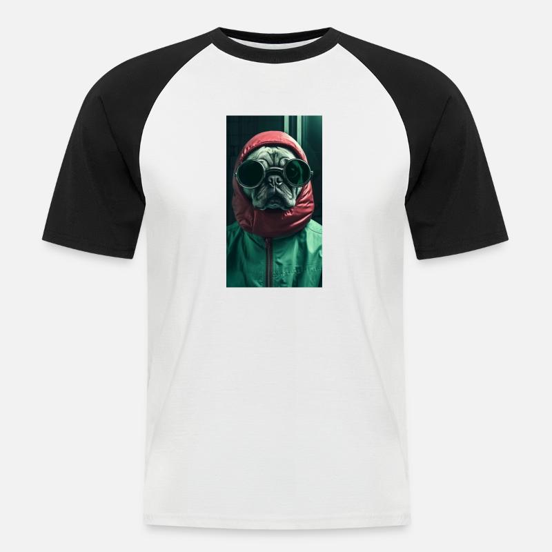 Pug Mops – Cool & Confident - Männer Baseball-T-Shirt - Weiß/Schwarz