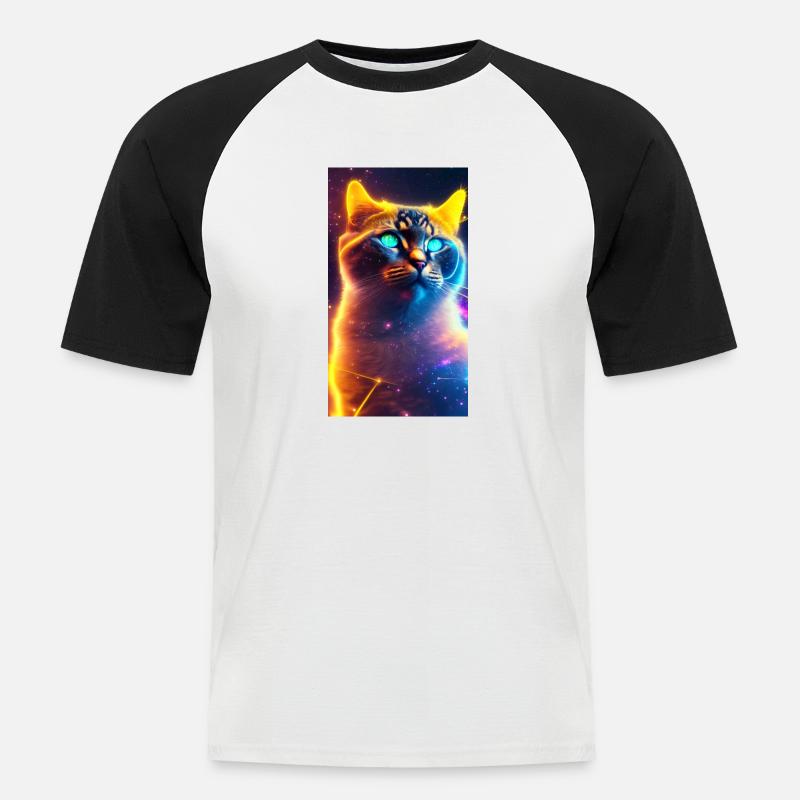 AstroCat Orange Version - Männer Baseball-T-Shirt - Weiß/Schwarz