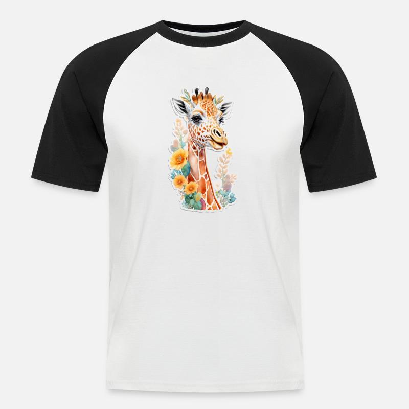 Giraffe - Männer Baseball-T-Shirt - Weiß/Schwarz
