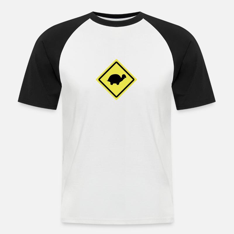 turtle roadsign - Männer Baseball-T-Shirt - Weiß/Schwarz