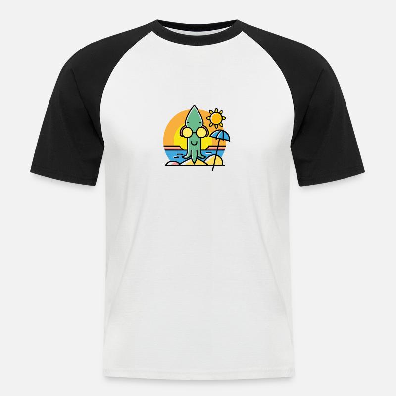 Bläckfisk med solglasögon på stranden - Kortärmad basebolltröja herr - vit/svart