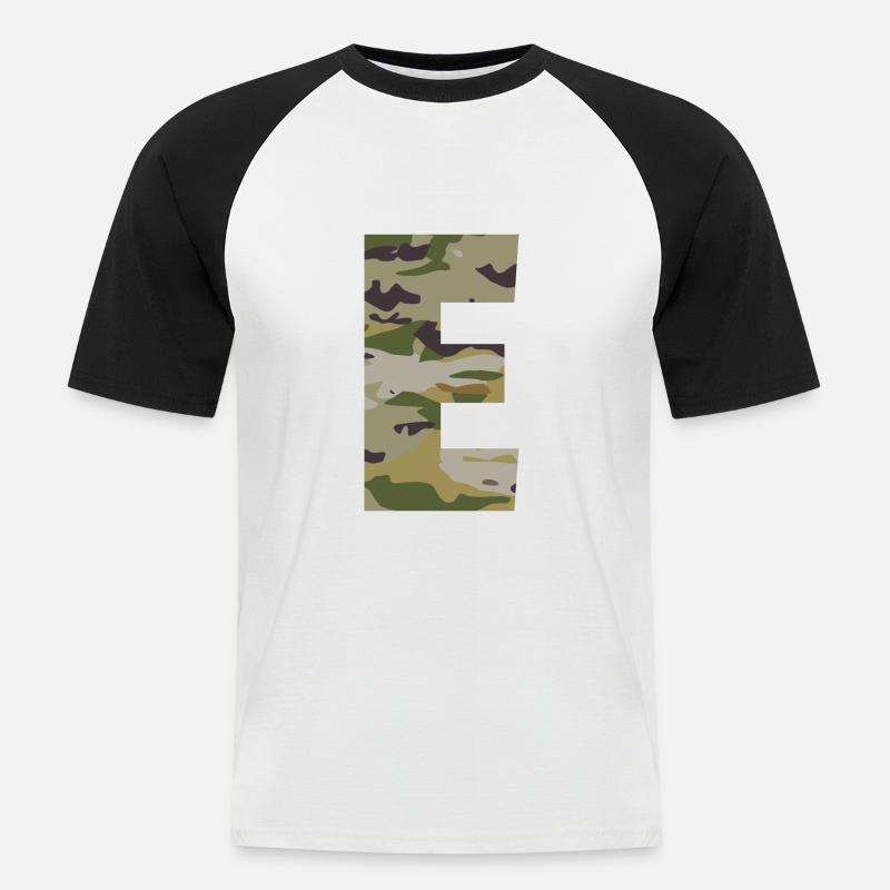 Tarnbuchstabe E - Männer Baseball-T-Shirt - Weiß/Schwarz