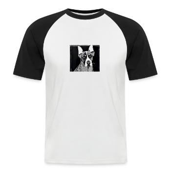 wuff wuff - Männer Baseball-T-Shirt - Weiß/Schwarz - Vorne - Nik (191cm)
