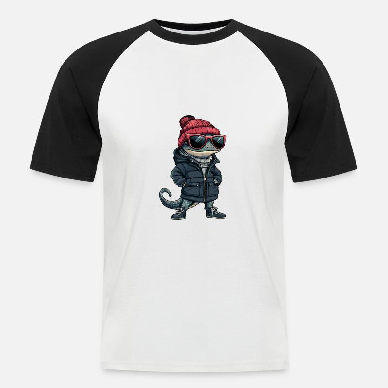 Echse Winter - Männer Baseball-T-Shirt - Weiß/Schwarz