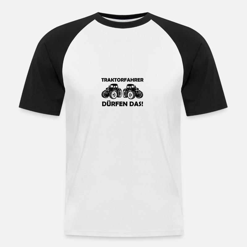 traktorfahrer duerfen das - Männer Baseball-T-Shirt - Weiß/Schwarz