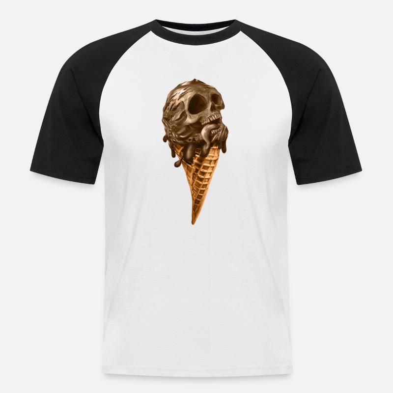 Softeis mit ätherischem Totenkopf - Männer Baseball-T-Shirt - Weiß/Schwarz