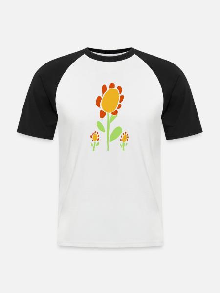 Fröhliche Blume mit gelben und orangefarbenen Blättern - Männer Baseball-T-Shirt - Weiß/Schwarz