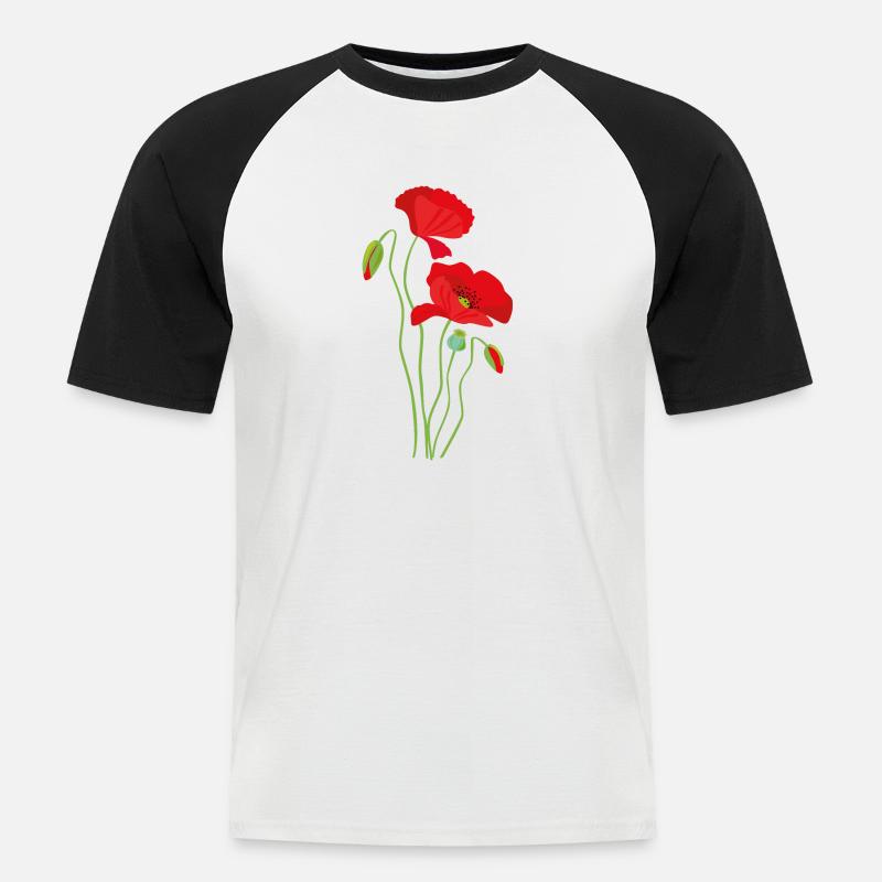 Mohn - Blumendesign - Männer Baseball-T-Shirt - Weiß/Schwarz
