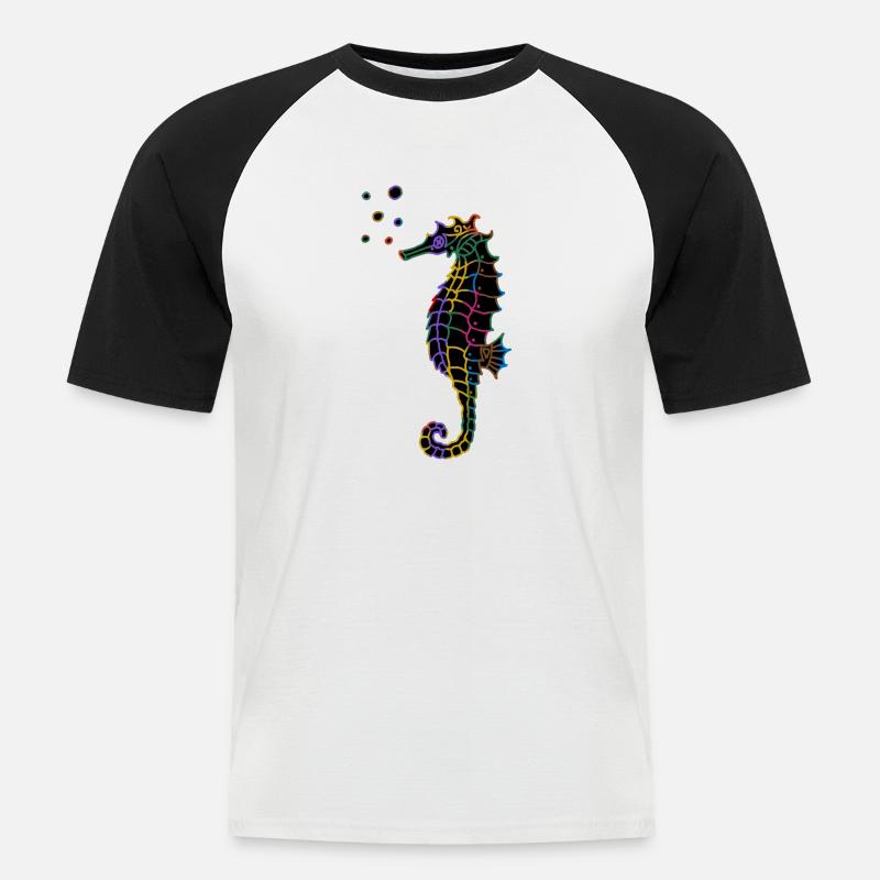 Seepferdchen - Männer Baseball-T-Shirt - Weiß/Schwarz
