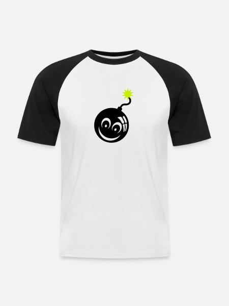 bomb smiley bomb wick 907 - Men's Baseball T-Shirt - white/black
