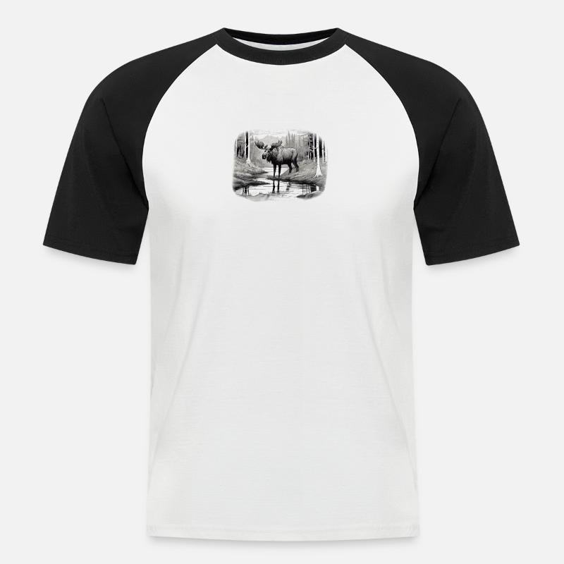 Elch - Männer Baseball-T-Shirt - Weiß/Schwarz