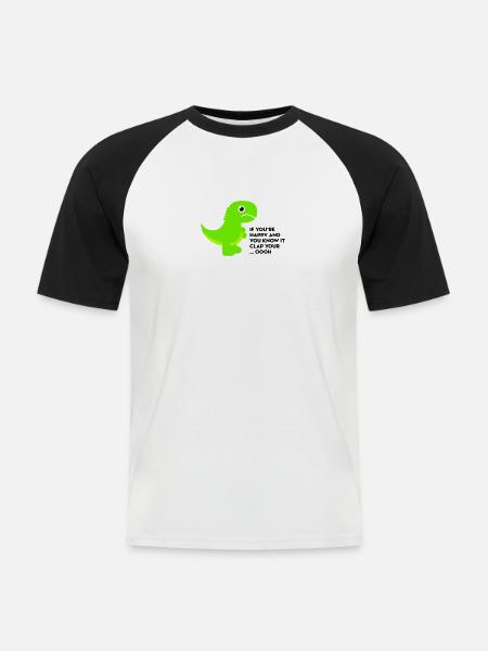 T-Rex clap your hands - Men's Baseball T-Shirt - white/black